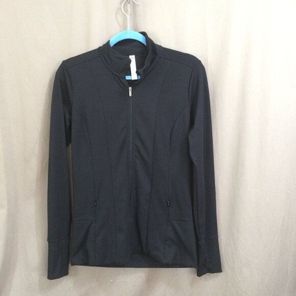 RBX Jacket Running Athletic Black Stretch Zipper Front Thumb Holes Small - Picture 1 of 5